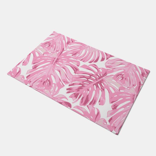 Tropische pastel roze Oerwoud bladeren Patroon Deurmat (Schuin)