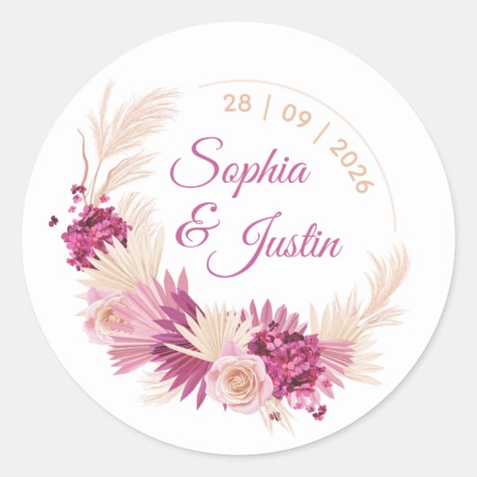 Tropische Pastel Trouwsticker Bloemenlabel Ronde Sticker (Voorkant)