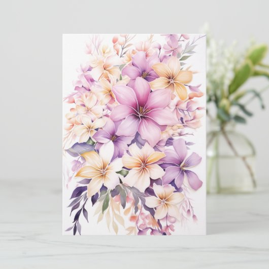 Tropische Pastelkleurige Bloemboeket Moederdag Bru Feestdagenkaart (Staand voorkant)