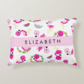 Tropische Patroon, Flamingo's, Bloemen, Jouw naam Accent Kussen (Voorkant)