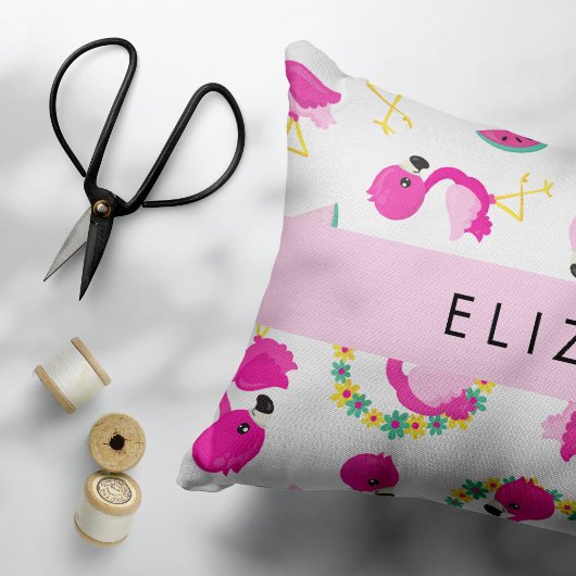 Tropische Patroon, Flamingo's, Bloemen, Jouw naam Accent Kussen