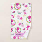 Tropische Patroon, Flamingo's, Bloemen, Jouw naam Bad Handdoek (Handdoek)