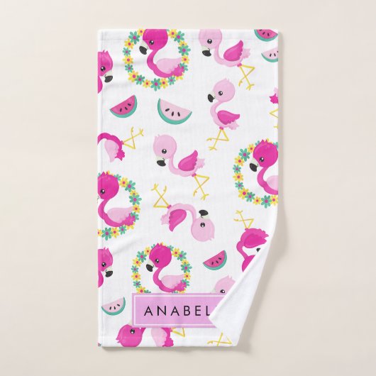 Tropische Patroon, Flamingo's, Bloemen, Jouw naam Bad Handdoek (Handdoek)