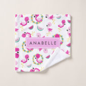 Tropische Patroon, Flamingo's, Bloemen, Jouw naam Bad Handdoek (Wasdoekje)