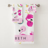 Tropische Patroon, Flamingo's, Bloemen, Jouw naam Bad Handdoek (Insitu)