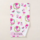 Tropische Patroon, Flamingo's, Bloemen, Jouw naam Bad Handdoek (Handdoek)