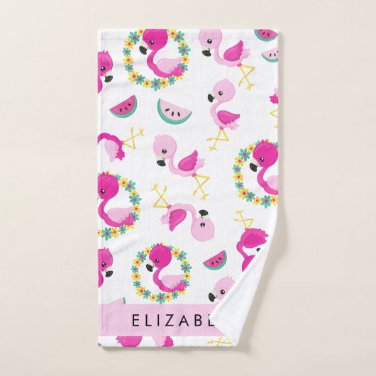 Tropische Patroon, Flamingo's, Bloemen, Jouw naam Bad Handdoek (Handdoek)