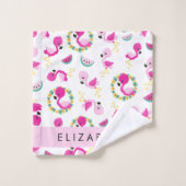 Tropische Patroon, Flamingo's, Bloemen, Jouw naam Bad Handdoek (Wasdoekje)