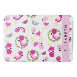 Tropische Patroon, Flamingo's, Bloemen, Jouw naam Badmat