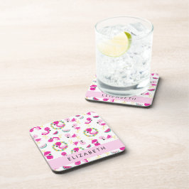 Tropische Patroon, Flamingo's, Bloemen, Jouw naam Bier Onderzetter