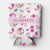 Tropische Patroon, Flamingo's, Bloemen, Jouw naam Blikjeskoeler (Voorkant)