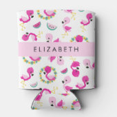 Tropische Patroon, Flamingo's, Bloemen, Jouw naam Blikjeskoeler (Achterkant)