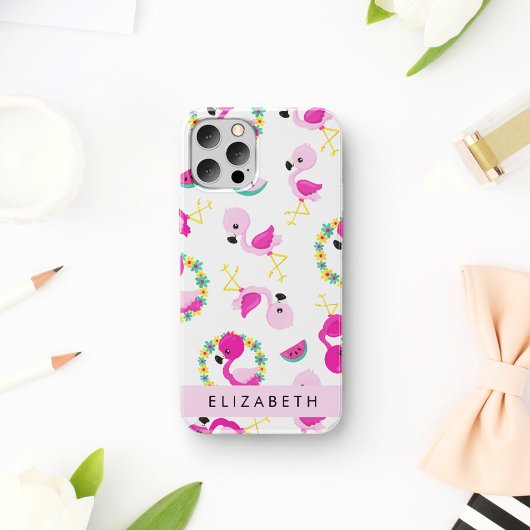 Tropische Patroon, Flamingo's, Bloemen, Jouw naam Case-Mate iPhone Case