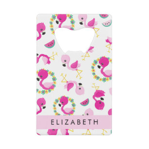 Tropische Patroon, Flamingo's, Bloemen, Jouw naam Creditkaart Flessenopener