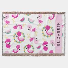 Tropische Patroon, Flamingo's, Bloemen, Jouw naam Deken