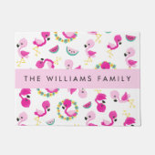 Tropische Patroon, Flamingo's, Bloemen, Jouw naam Deurmat (Voorkant)