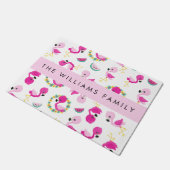 Tropische Patroon, Flamingo's, Bloemen, Jouw naam Deurmat (Schuin)