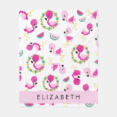 Tropische Patroon, Flamingo's, Bloemen, Jouw naam Fleece Deken (Voorkant)