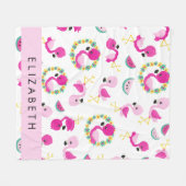Tropische Patroon, Flamingo's, Bloemen, Jouw naam Fleece Deken (Voorkant (Horizontaal))