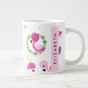 Tropische Patroon, Flamingo's, Bloemen, Jouw naam Grote Koffiekop