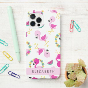 Tropische Patroon, Flamingo's, Bloemen, Jouw naam iPhone 12 Pro Hoesje