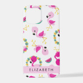 Tropische Patroon, Flamingo's, Bloemen, Jouw naam iPhone Hoesje (Achterkant)
