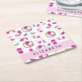 Tropische Patroon, Flamingo's, Bloemen, Jouw naam Kartonnen Onderzetters (Schuin)