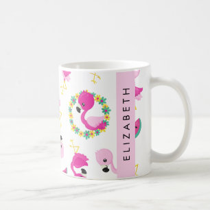 Tropische Patroon, Flamingo's, Bloemen, Jouw naam Koffiemok