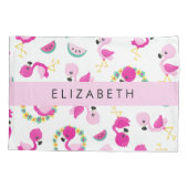 Tropische Patroon, Flamingo's, Bloemen, Jouw naam Kussensloop (Achterkant)