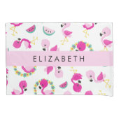 Tropische Patroon, Flamingo's, Bloemen, Jouw naam Kussensloop (Voorkant)