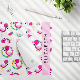 Tropische Patroon, Flamingo's, Bloemen, Jouw naam Muismat
