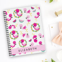Tropische Patroon, Flamingo's, Bloemen, Jouw naam Notitieboek