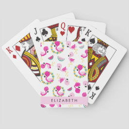 Tropische Patroon, Flamingo's, Bloemen, Jouw naam Pokerkaarten
