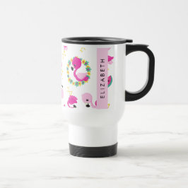 Tropische Patroon, Flamingo's, Bloemen, Jouw naam Reisbeker