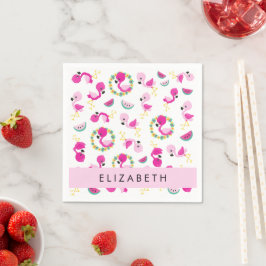 Tropische Patroon, Flamingo's, Bloemen, Jouw naam Servet