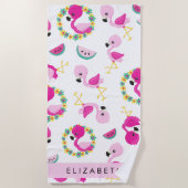 Tropische Patroon, Flamingo's, Bloemen, Jouw naam Strandlaken (Voorkant)