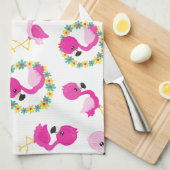 Tropische Patroon, Flamingo's, Bloemen, Jouw naam Theedoek (Quarter Fold)