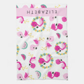 Tropische Patroon, Flamingo's, Bloemen, Jouw naam Theedoek (Verticaal)