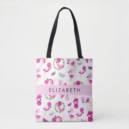 Tropische Patroon, Flamingo's, Bloemen, Jouw naam Tote Bag
