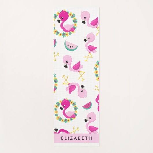 Tropische Patroon, Flamingo's, Bloemen, Jouw naam Yogamat (Voorkant)
