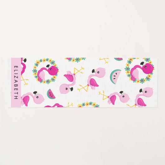 Tropische Patroon, Flamingo's, Bloemen, Jouw naam Yogamat (Voorkant (horizontaal))