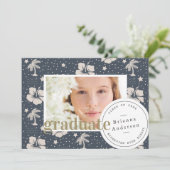 Tropische Patroon Navy Blue Luau Foto Afstuderen Kaart (Staand voorkant)