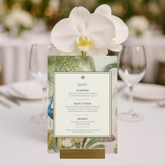 Tropische Pauw Palm 5x7 Wedding Menu Kaart