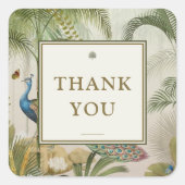 Tropische Pauw Palm Dank u bruiloft Vierkante Sticker (Voorkant)