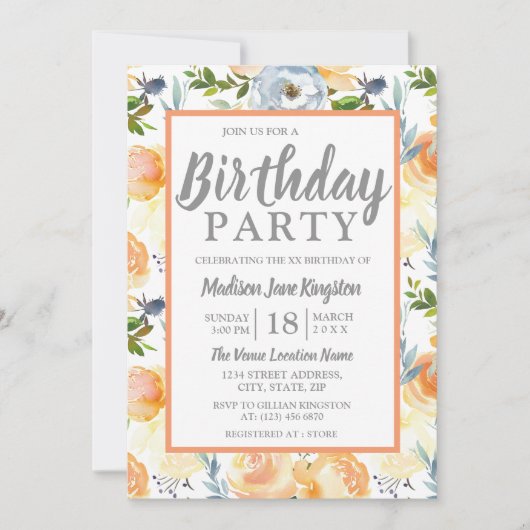 Tropische Peach Grey Summer Spring Birthday Kaart (Voorkant)