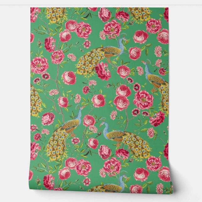 Tropische  Peacock Garden Rococo Chinoiserie Behang (Afrollen)
