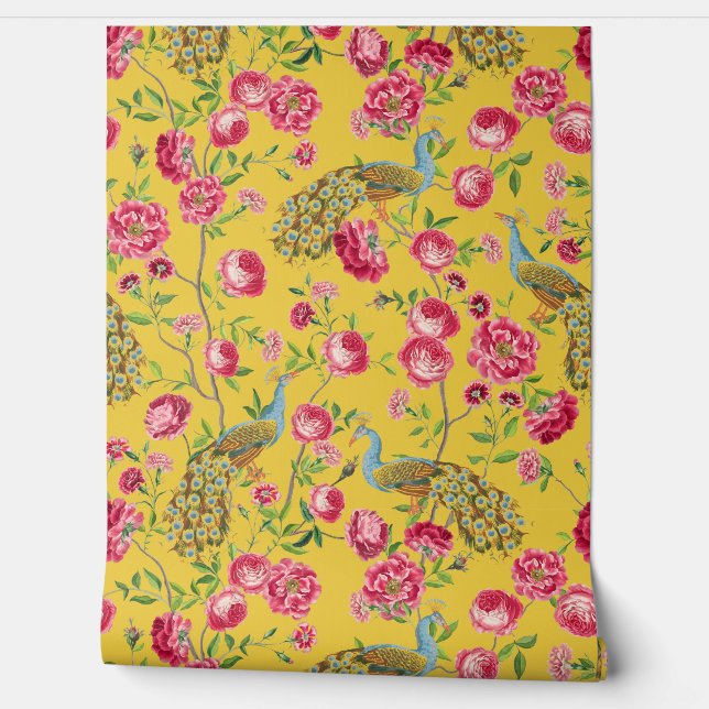 Tropische  Peacock Garden Rococo Chinoiserie Behang (Afrollen)