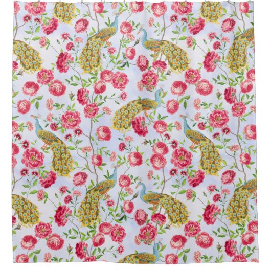 Tropische  Peacock Garden Rococo Chinoiserie Douchegordijn (Voorkant)