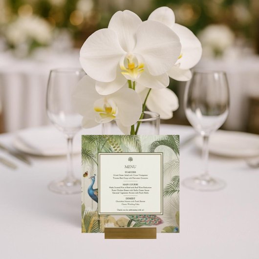 Tropische Peacock Palm Square Wedding Menu Kaart