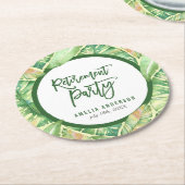 Tropische Pensioenpartij Groene Waterverf Vertrekt Ronde Kartonnen Onderzetter (Gebogen)